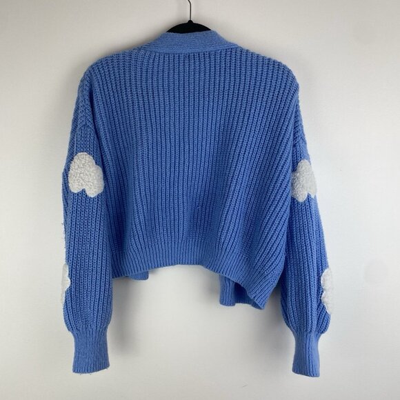 Shein Women's Cropped Cloud Knit Cardigan Size S Blue White Open Front - Picture 5 of 8